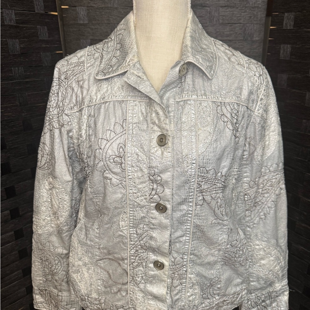 Chicos Sarianna Women's Silver Embroidered Jacket